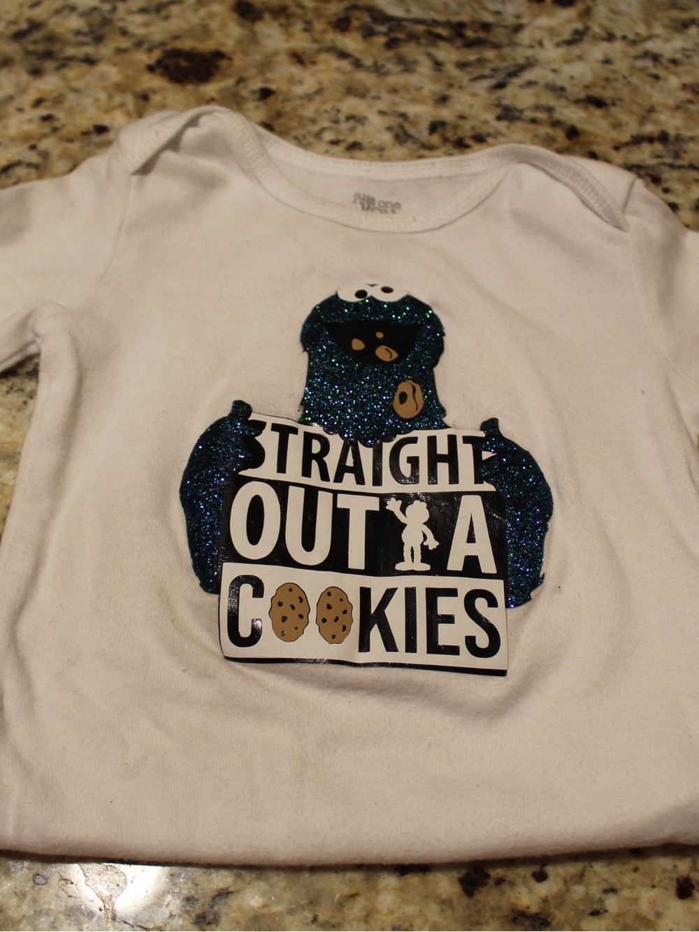 Gerber White Long Sleeve Tee with Blue Glitter Cookie Monster Graphic